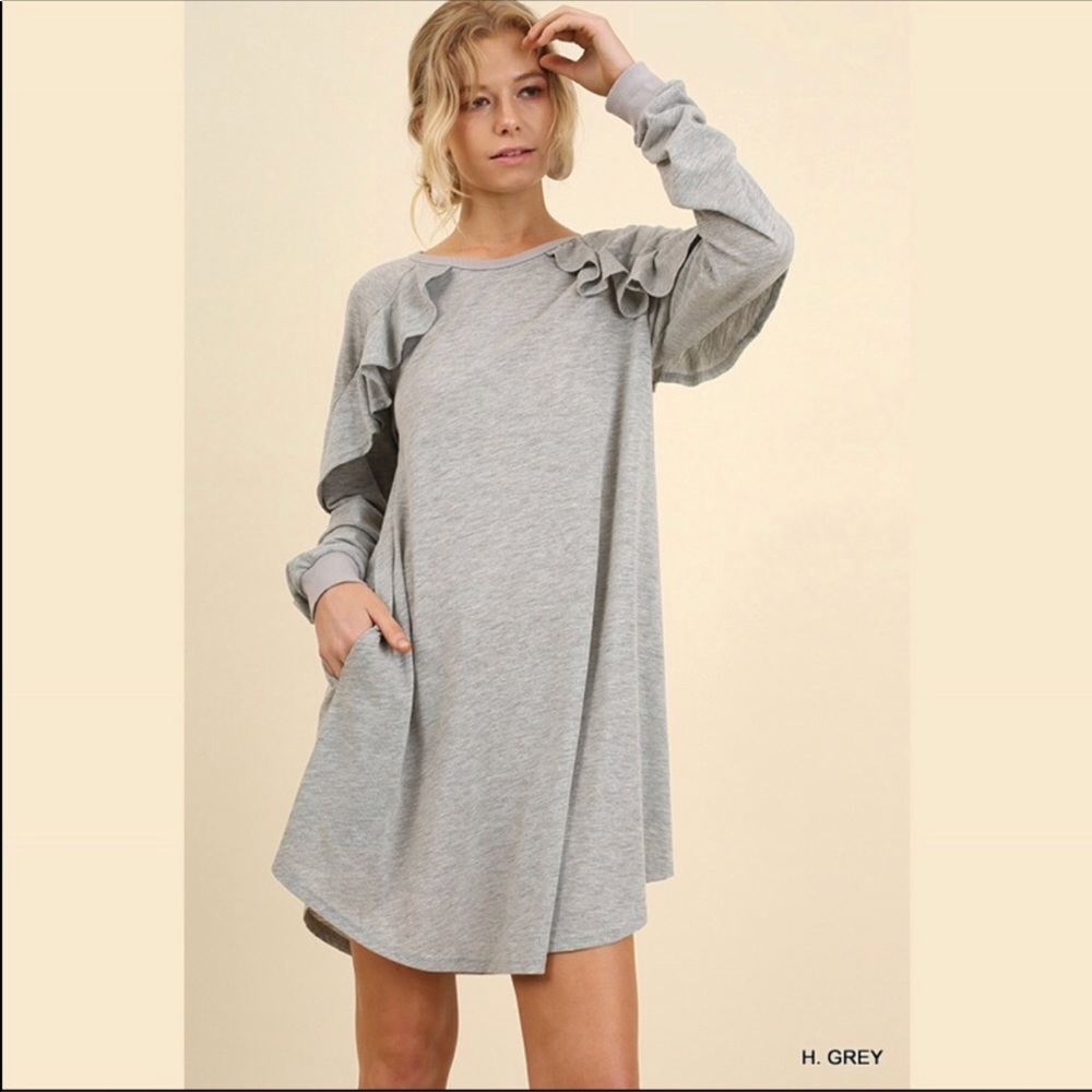 Umgee along Sleeve Dress with Ruffle Details